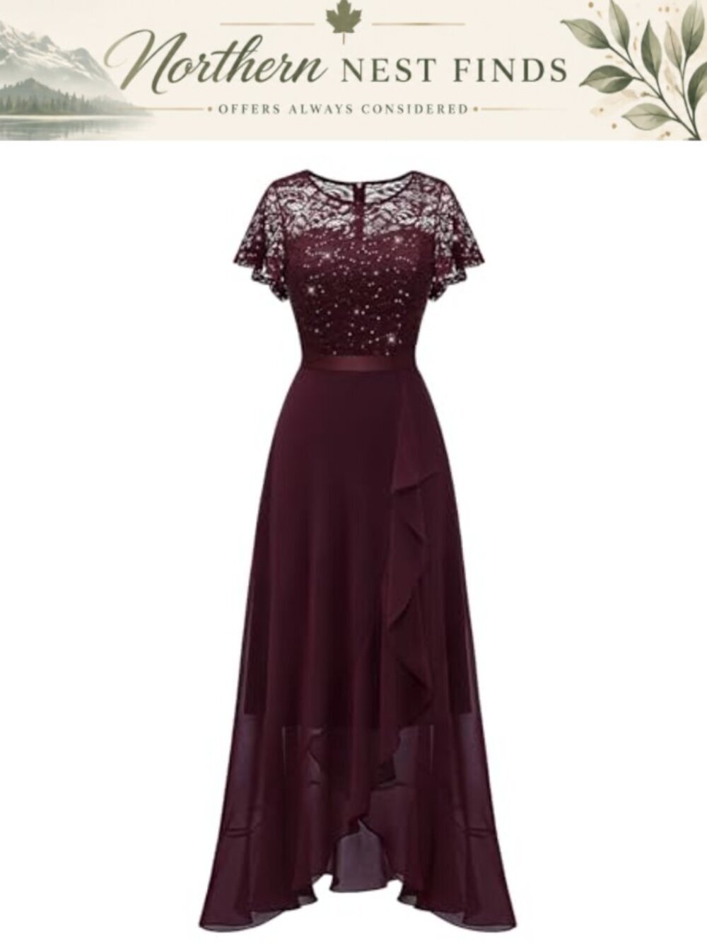 BeryLove Sequin Lace Formal Maxi Dress with Slit